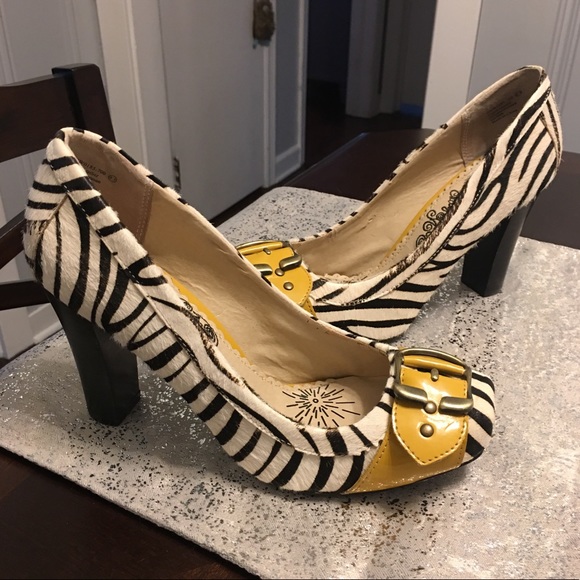 naughty monkey Shoes - Naughty Monkey pony hair zebra print belted pumps
